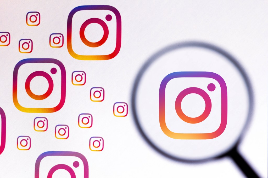 Photo illustration of Instagram logos with one under a microscope.