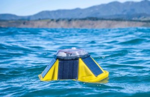 Sofar's data-collecting buoy floats in a bay.