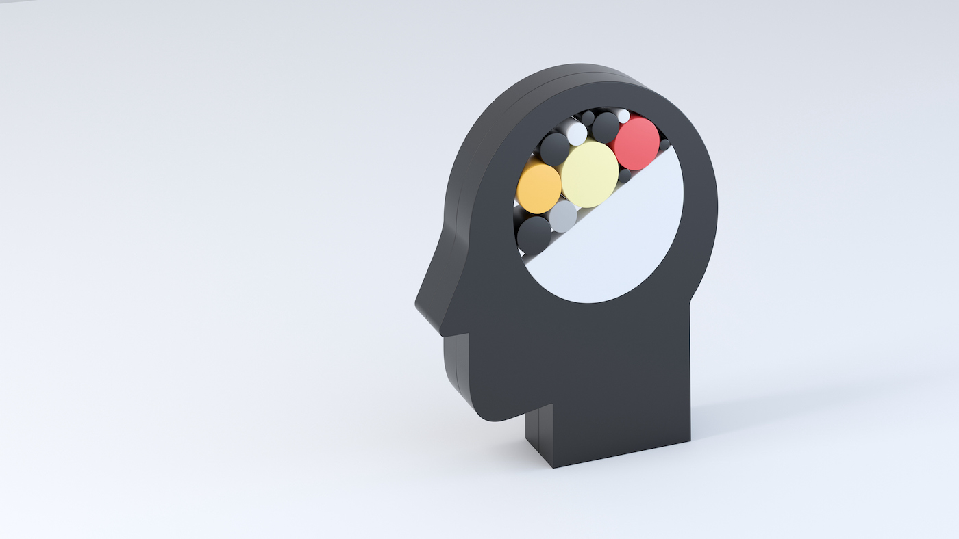 creativity 3d concept: a silhouette of a human head with a cutaway revealing abstract shapes inside