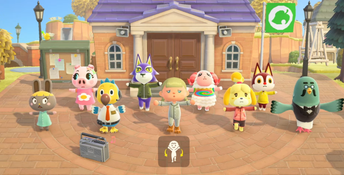 animal crossing characters stretching together