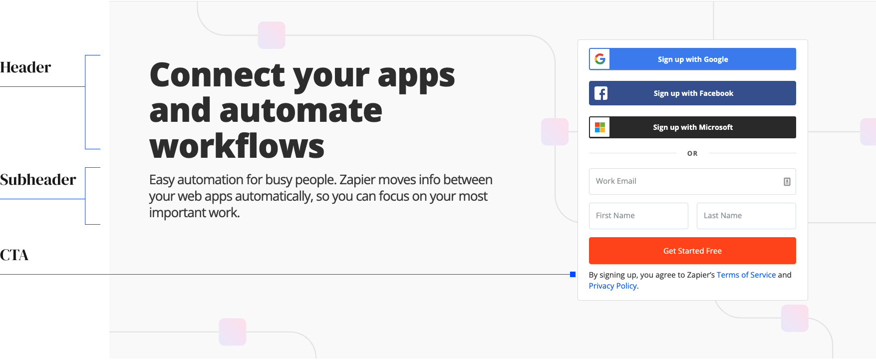 Zapier's above the fold section