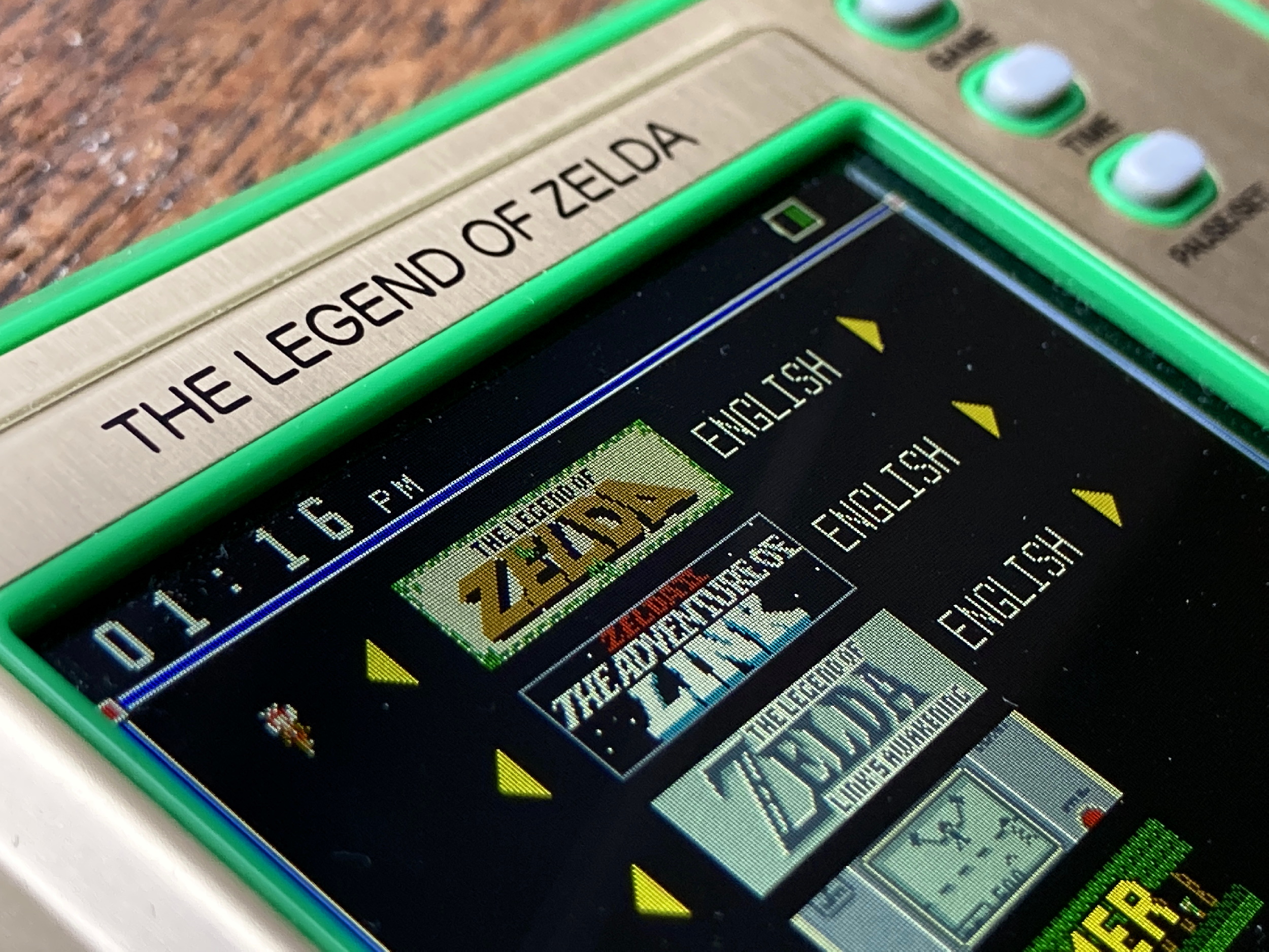 Pantalla de selección de juegos Zelda Game & Watch de Nintendo.