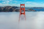 SAN FRANCISCO, CA - OCTOBER 29: An aerial view of the Golden Gate Bridge is seen with fog in San Francisco, California, United States on October 29, 2021. (Photo by Tayfun Coskun/Anadolu Agency via Getty Images)