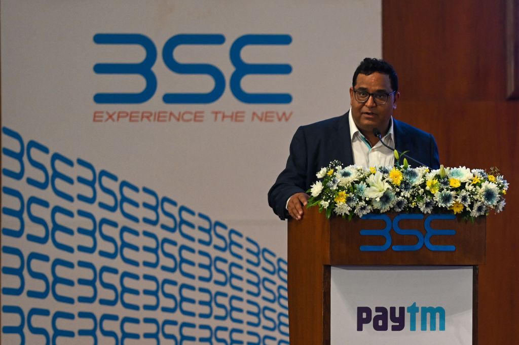 Paytm founder Vijay Shekhar Sharma speaks during his company's IPO