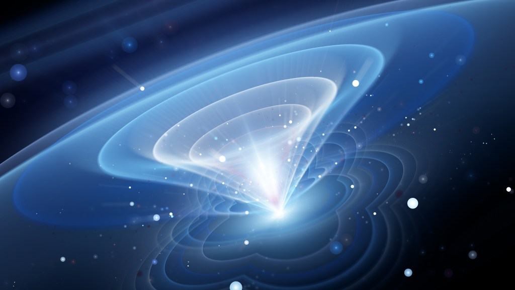 Image of a blue glowing qubit