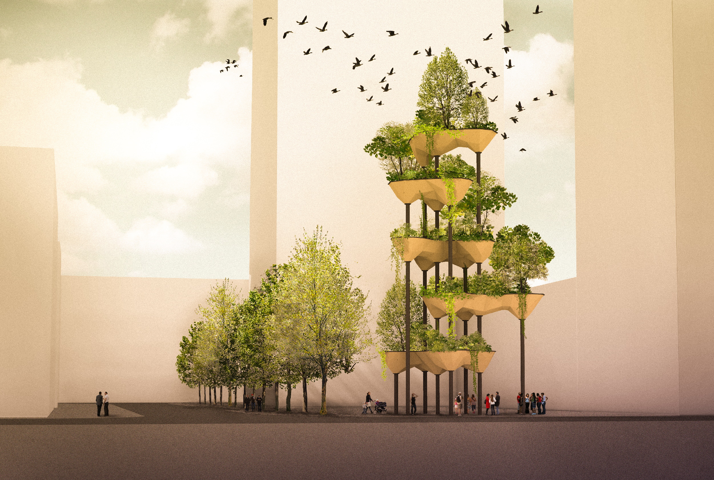 Computer rendering of what the final Semiramis hanging garden structure will look like.