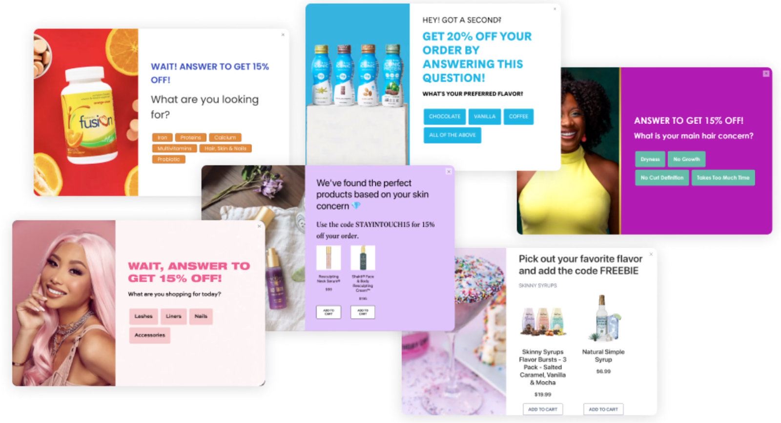 Examples of conversational pop-ups to help gather zero-party data