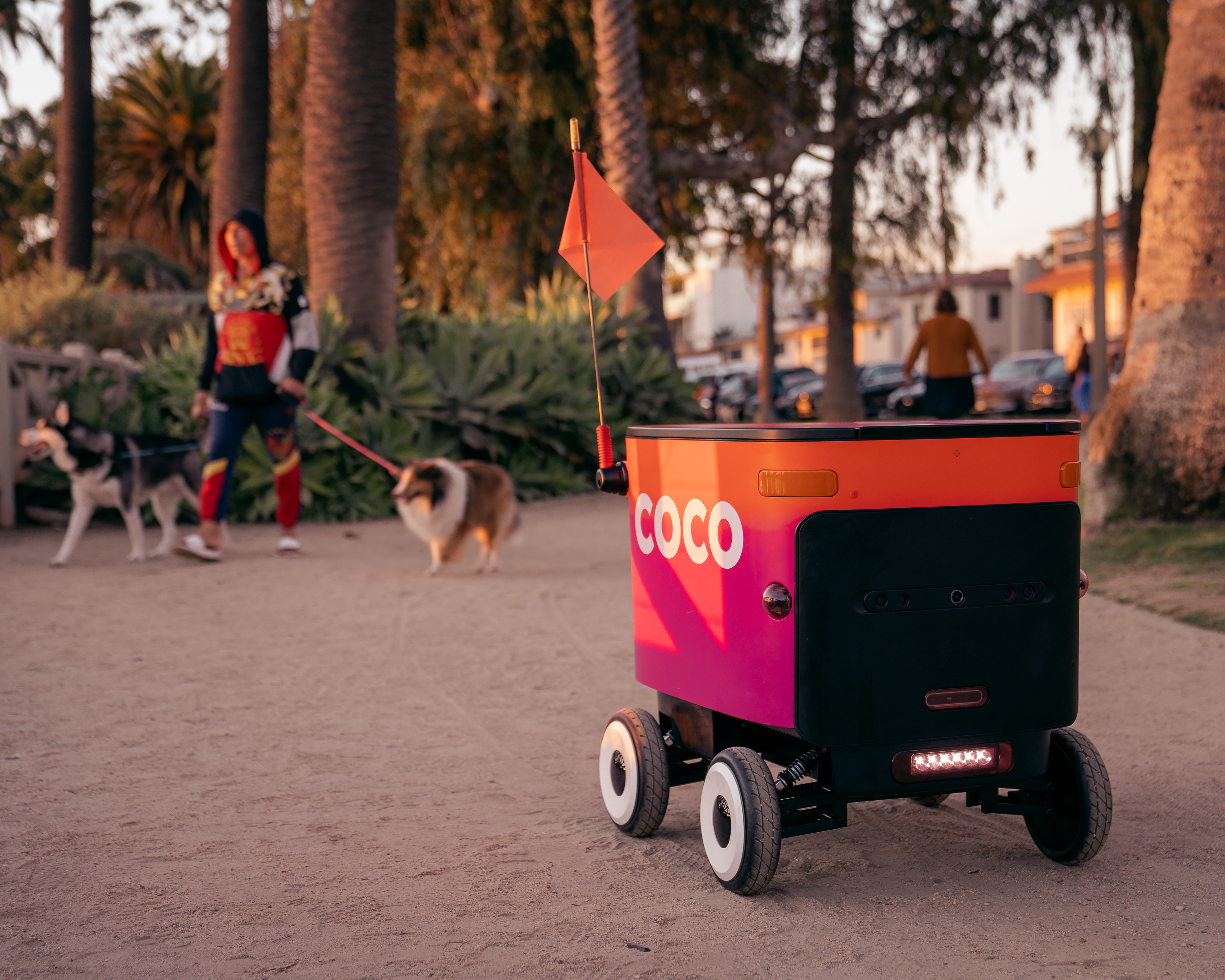 The Coco One sidewalk delivery robot powered by Segway on the Palisades