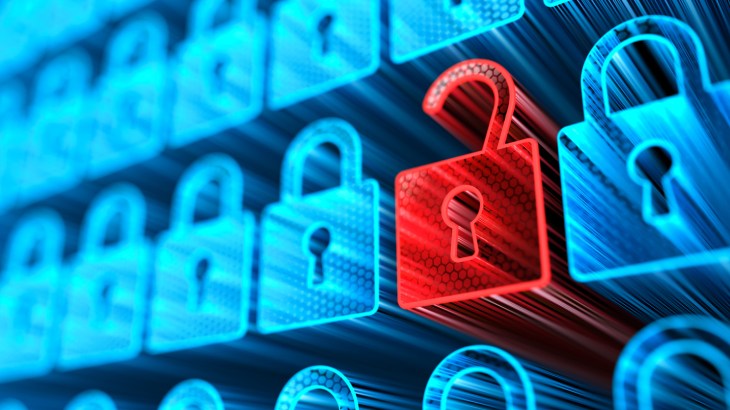 加密您的数据。 数字锁。 黑客攻击和数据泄露。 带有加密计算机代码的大数据。 保护您的数据。 网络互联网安全和隐私概念。 数据库存储 3d 图