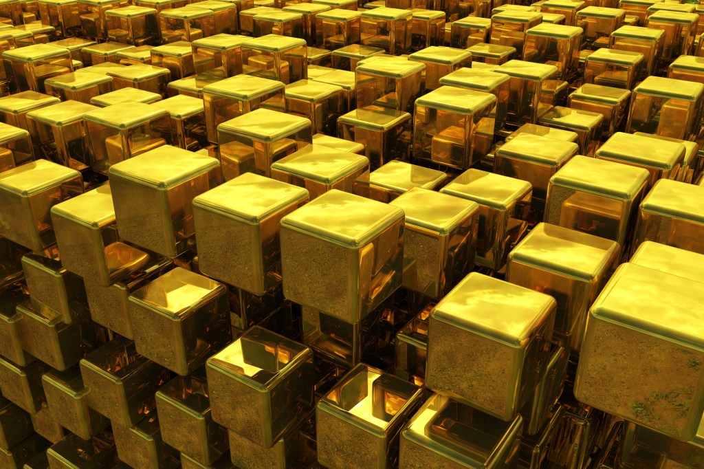 Abstract Gold Cubes representing the blockchain.