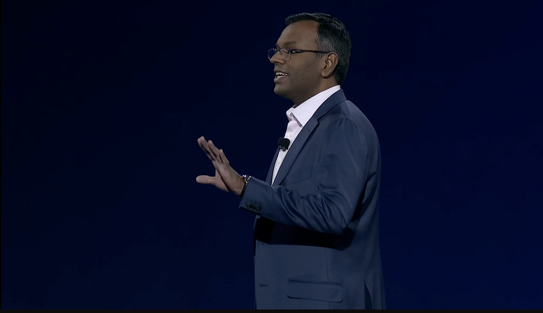 AWS VP of AI Swami Sivasubramanian on stage at re:Invent 2021.