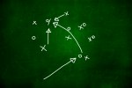 Football play strategy drawn out on a chalk board
