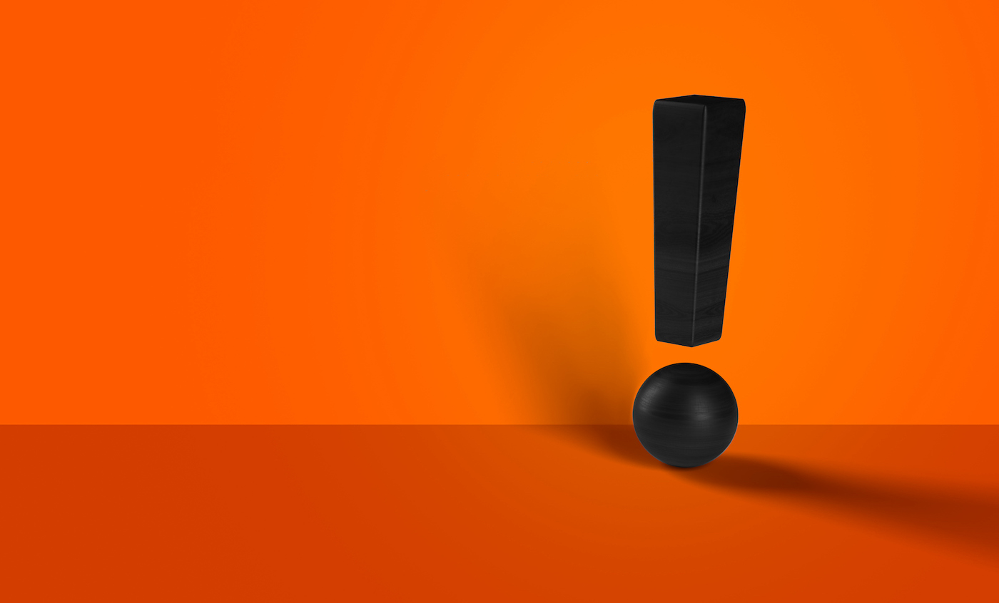 Exclamation mark ,3D render against an orange background.