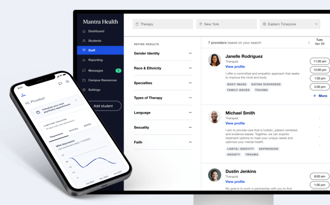 Mantra Health, which provides virtual mental health care services to college and university students in the US, raises a $22M Series A led by VMG Partners (Aisha Malik/TechCrunch)