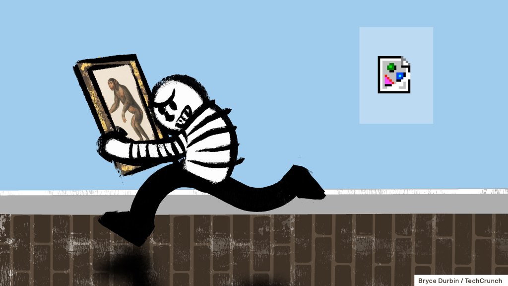 thief taking a painting of an ape off a wall, leaving an "image missing" icon