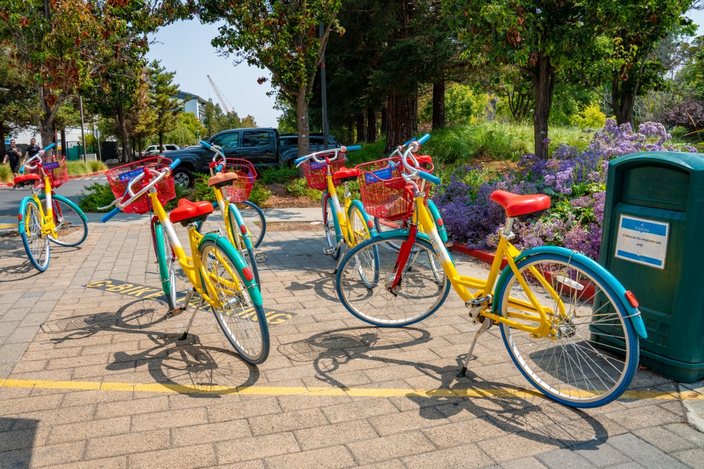 Google bicycles parked by the Google Office
