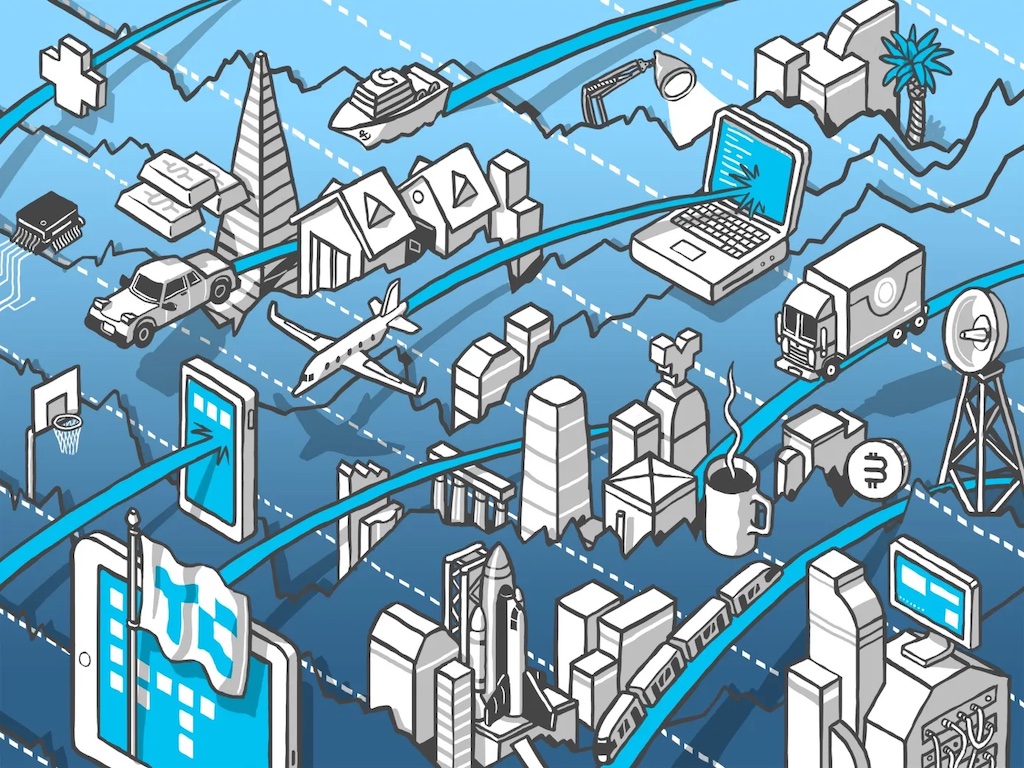 an isometric illustration for The Exchange, shown in blue