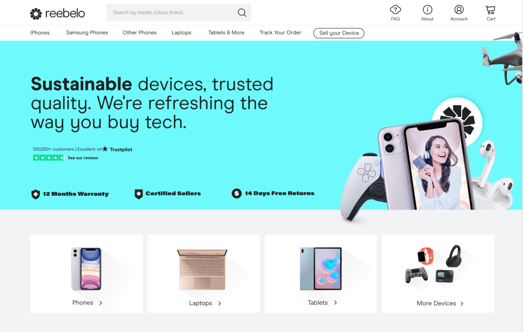Reebelo's marketplace home page for pre-owned electronics