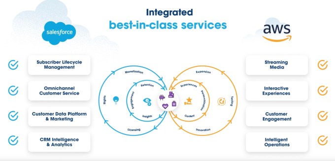 Salesforce-AWS direct-to-consumer streaming media service illustrating what each company brings to the solution.