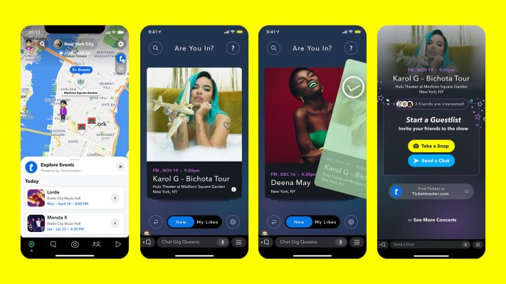 Snapchat partners with Ticketmaster to match users with live events near them – TechCrunch
