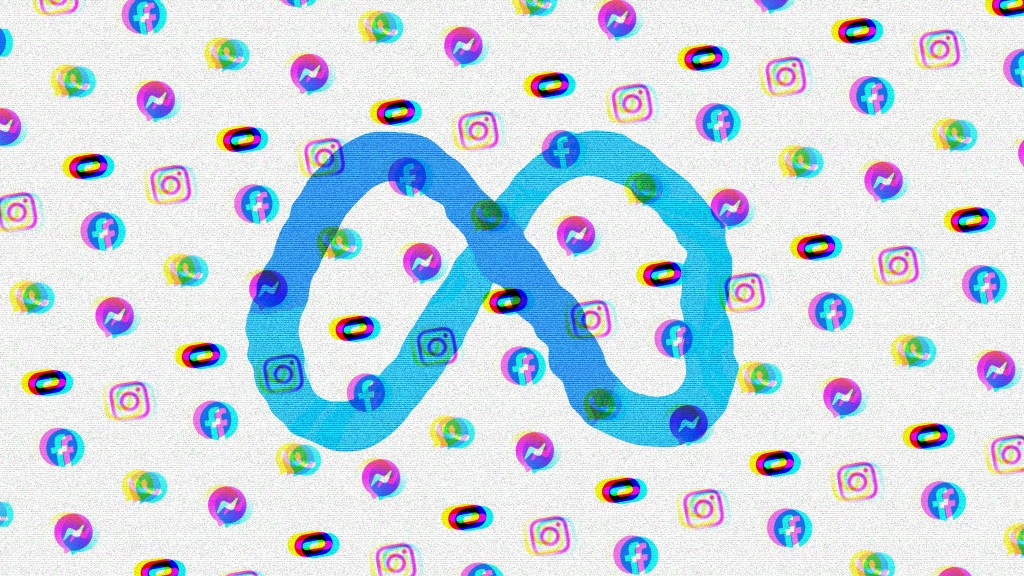 distorted meta logo and other brands including facebook, instagram, whatsapp, oculus, and messenger