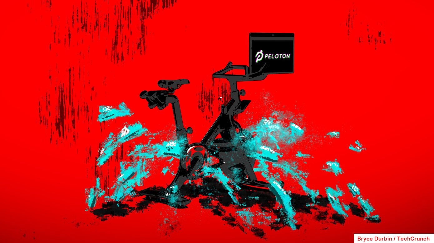 peloton illustration that depicts a stationary bike in a state of entropy