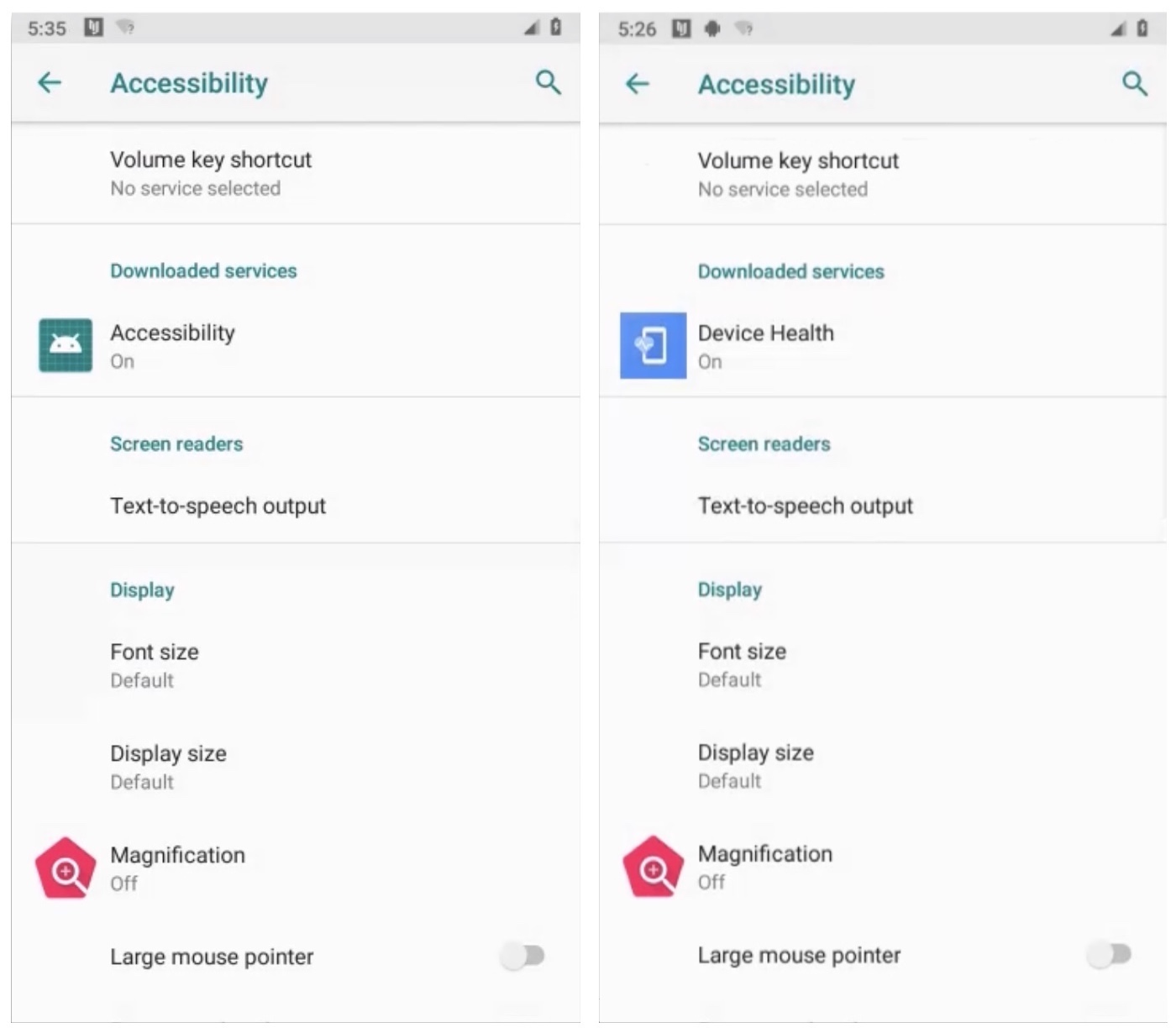 Screenshot of accessibility settings in Android.