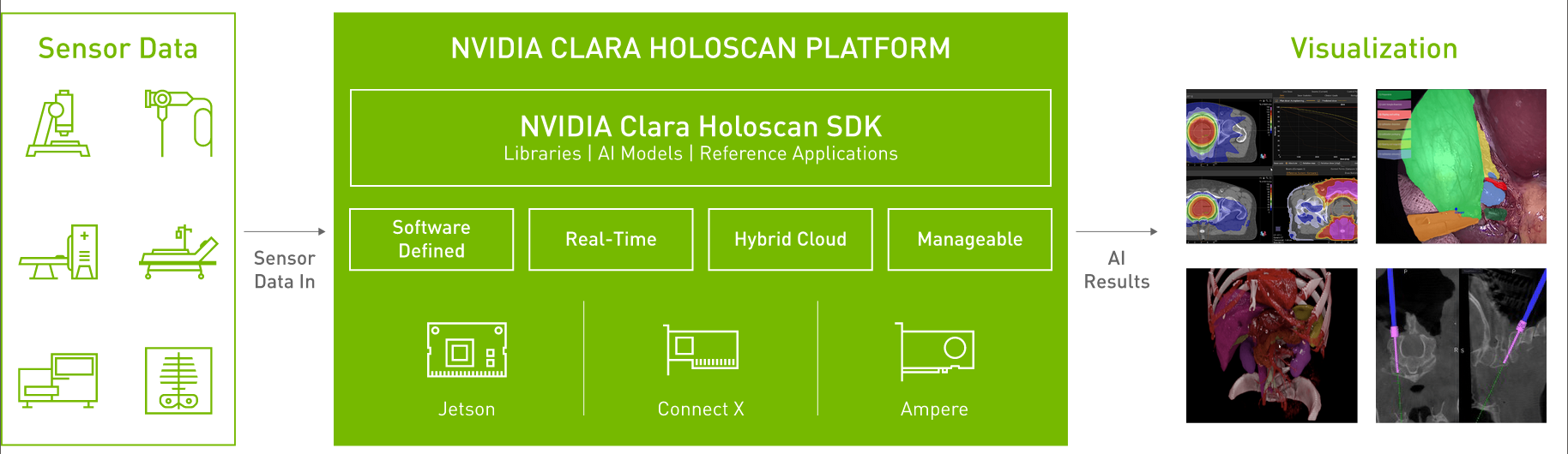 Diagram showing the clara holoscan mgx's capabilities.