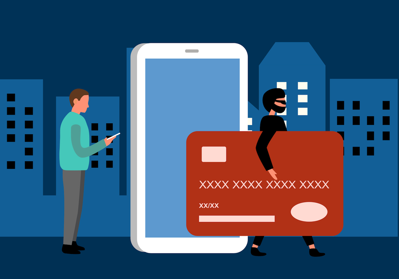 Credit card online payment fraud concept. Internet hackers steal money cybercrime from smartphone payment app.