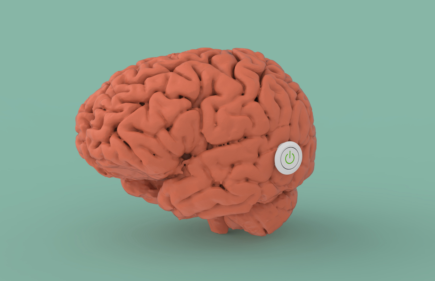 Brain concept with on/off button 3d rendering image