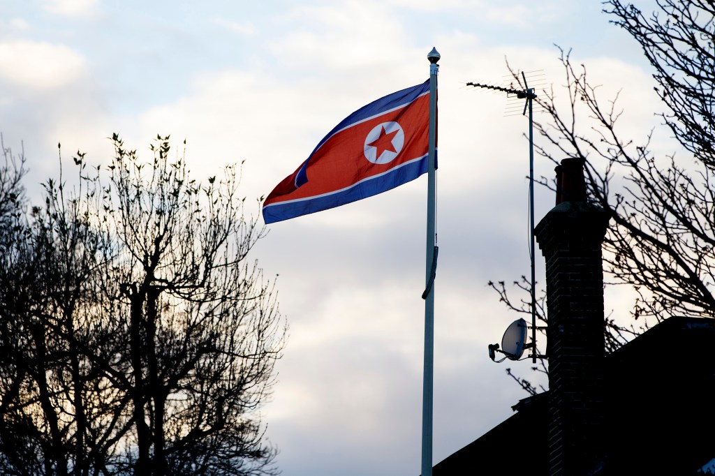 A North Korean flag over its embassy in London, UK.
