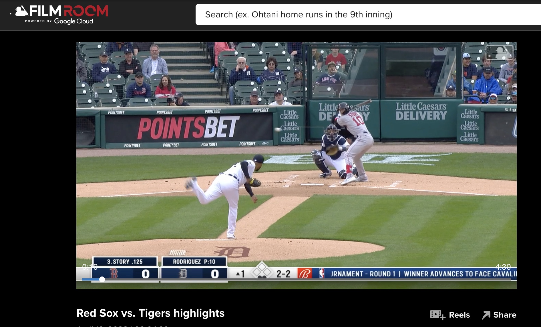 MLB's Film Room lets you find clips from games with extremely granular search tools.