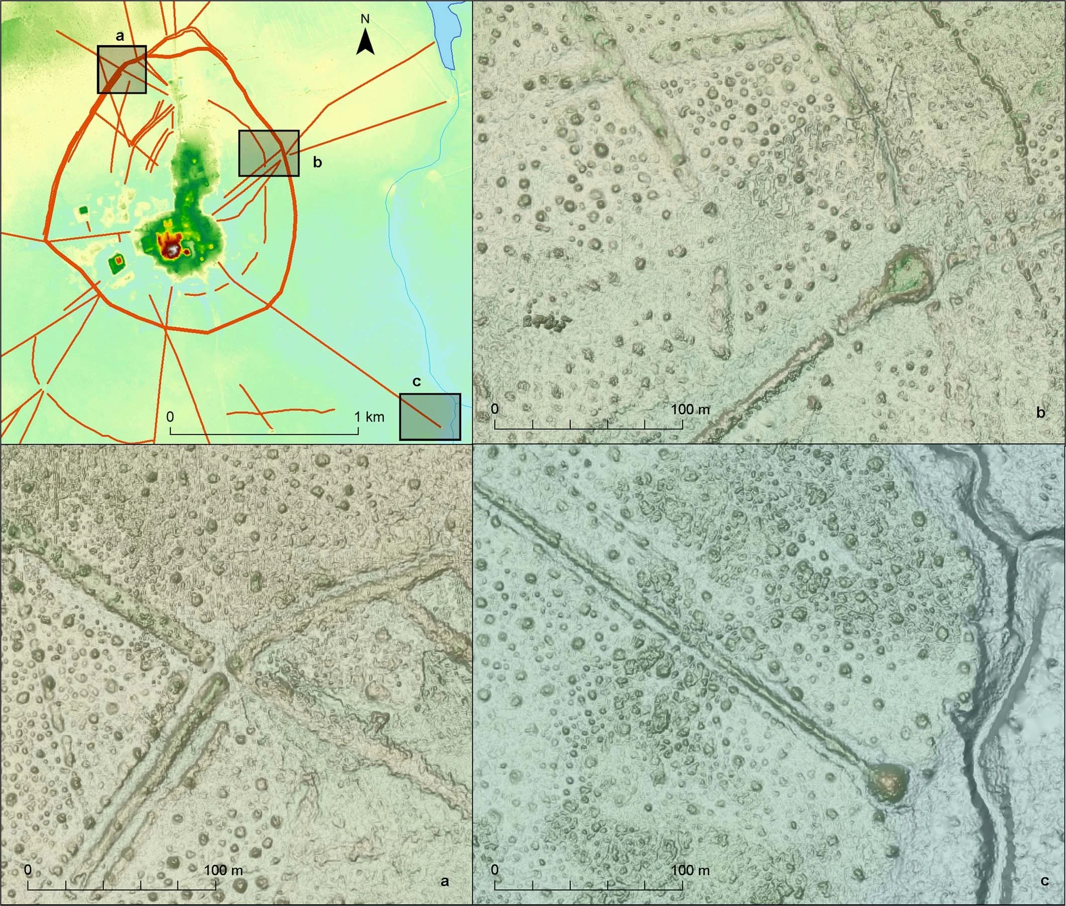 Lidar images of features found in the city of Cassarabe using