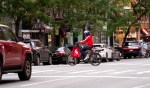 Grubhub Delivery Man in Red Jacket Crosses Third Avenue