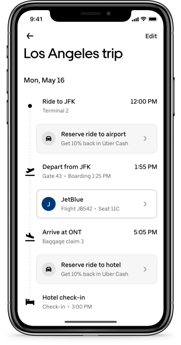 uber travel itinerary