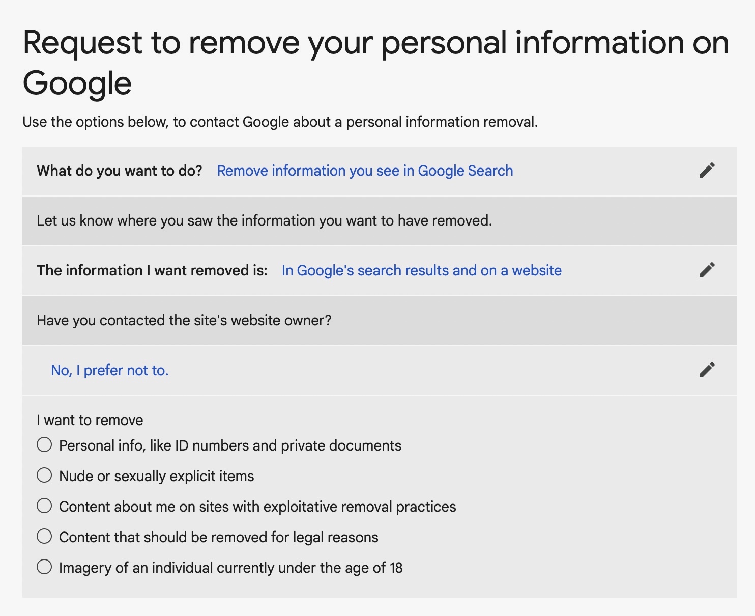 Google request to remove your personal information off of Google search