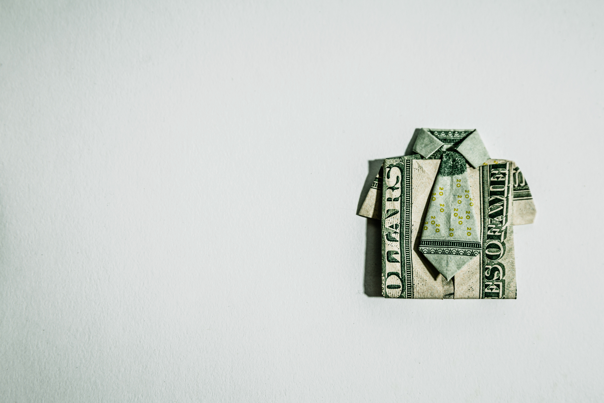 Origami Shirt and Tie Made From 20 Dollar USA Bill; hiring freelancers to reduce burn rate