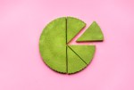 Sliced matcha cheesecake on a pink seamless background. pro rata rights startups