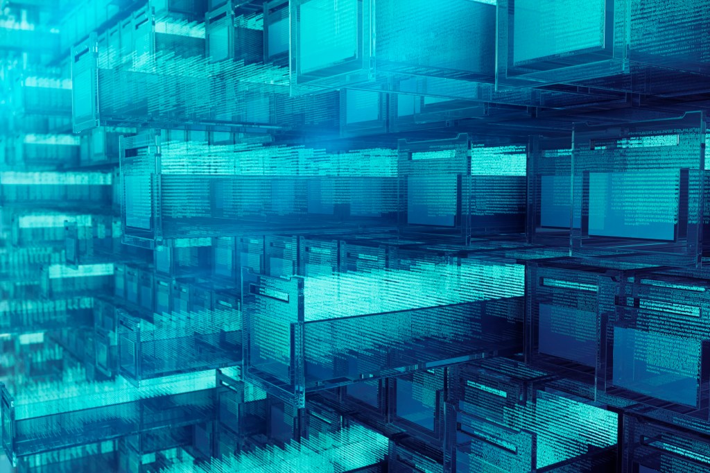 Image of transparent blue file drawers to represent big data.