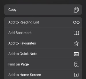 The new quick note option in the share menu