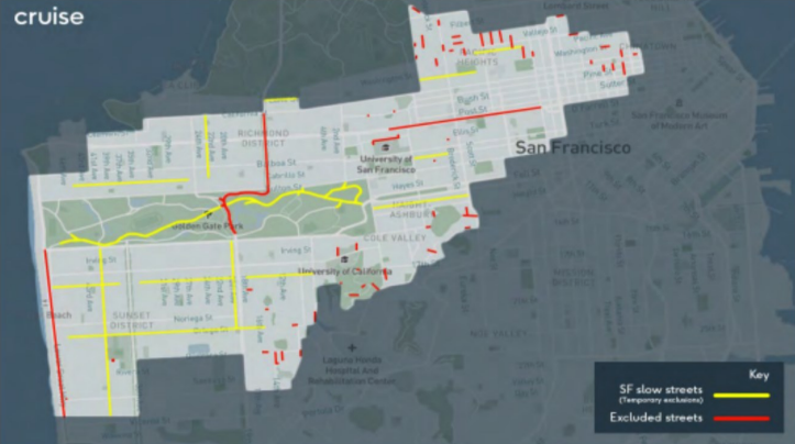 Screenshot of Cruise's proposed autonomous ridehail service in San Francisco