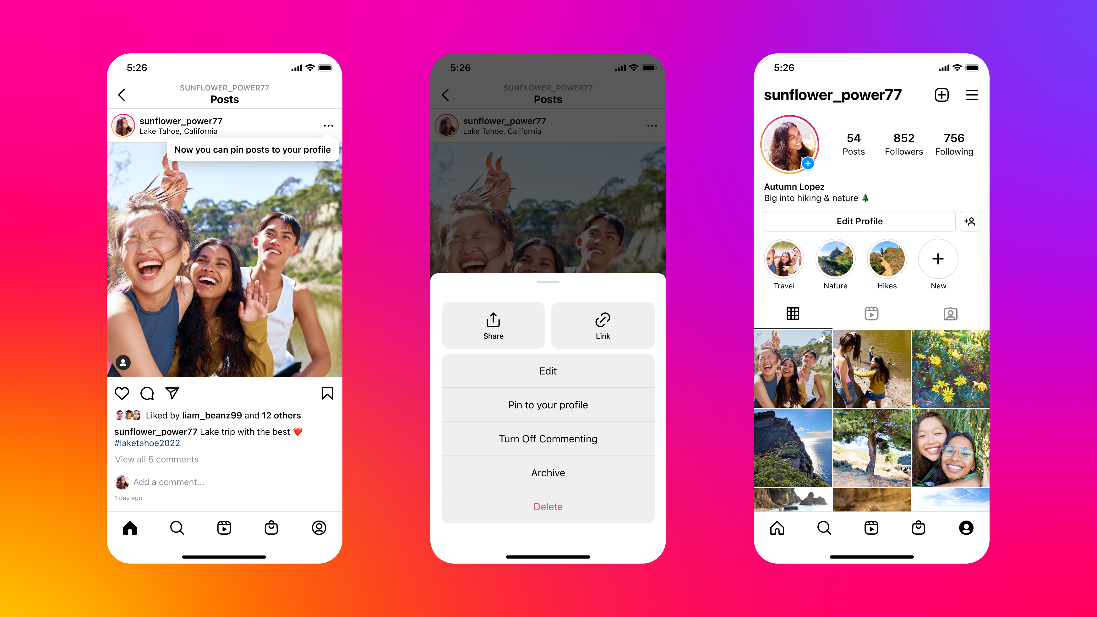 Instagram now lets you pin up to three posts to your profile | TechCrunch