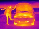 Thermal image of woman kicking automobile tire on roadside; founder investor alignment