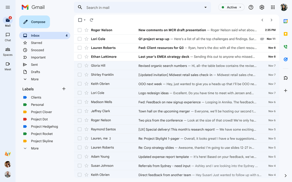 Gmail's new Material You redesign look