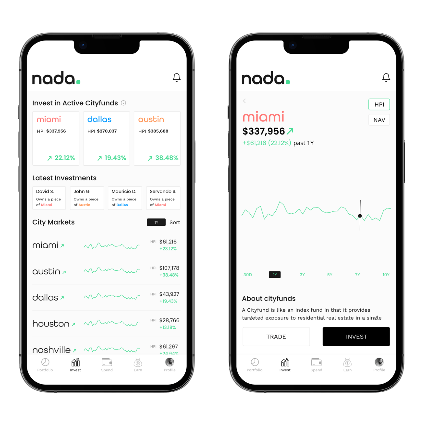 Images of Nada's yet to be released mobile investment app