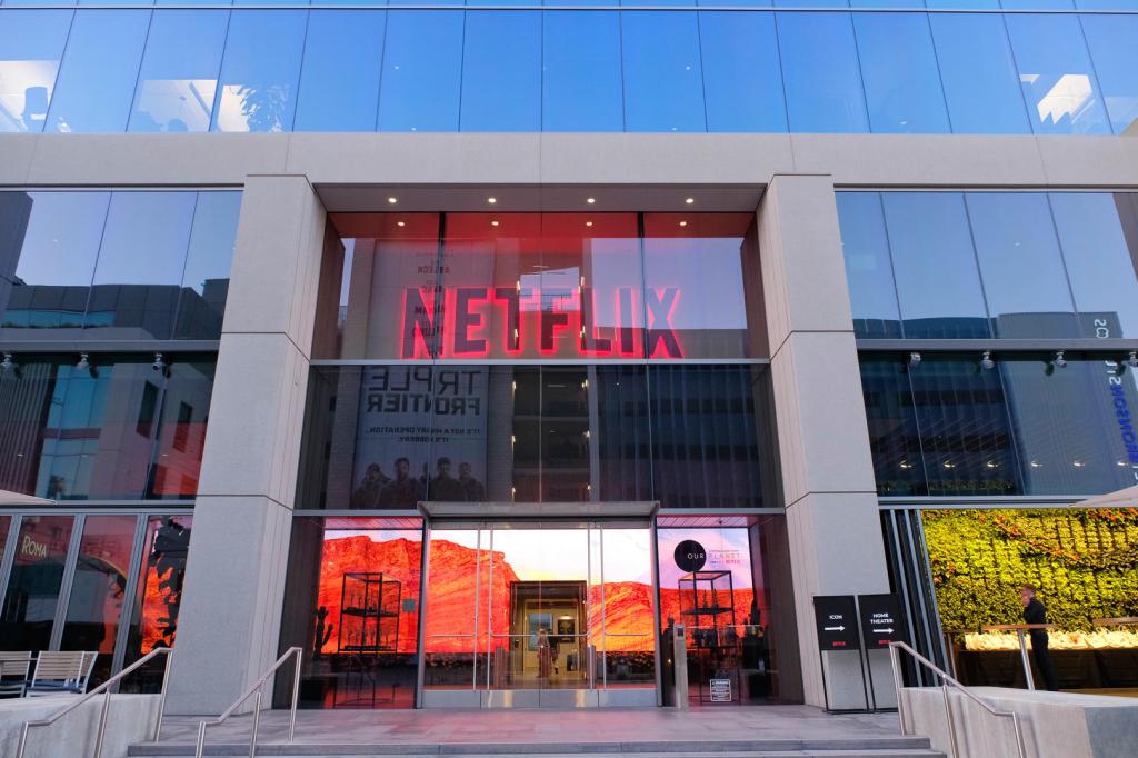 Neon Netflix sign in window