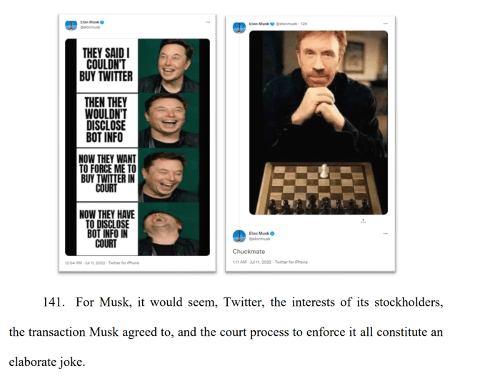 Les mèmes d'Elon Musk dans le procès sur Twitter