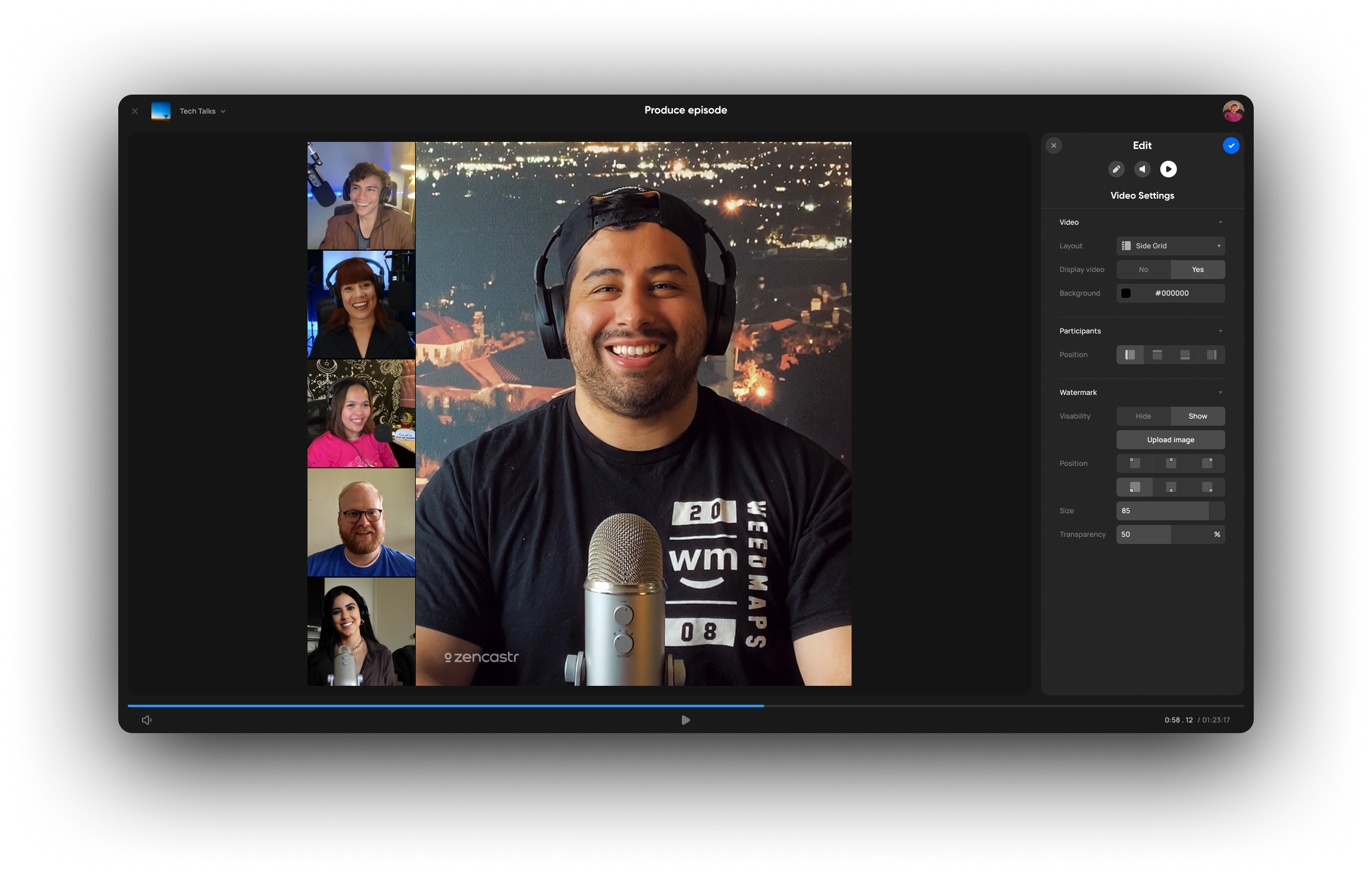 Edit Video Podcast Side Grid with multiple participants
