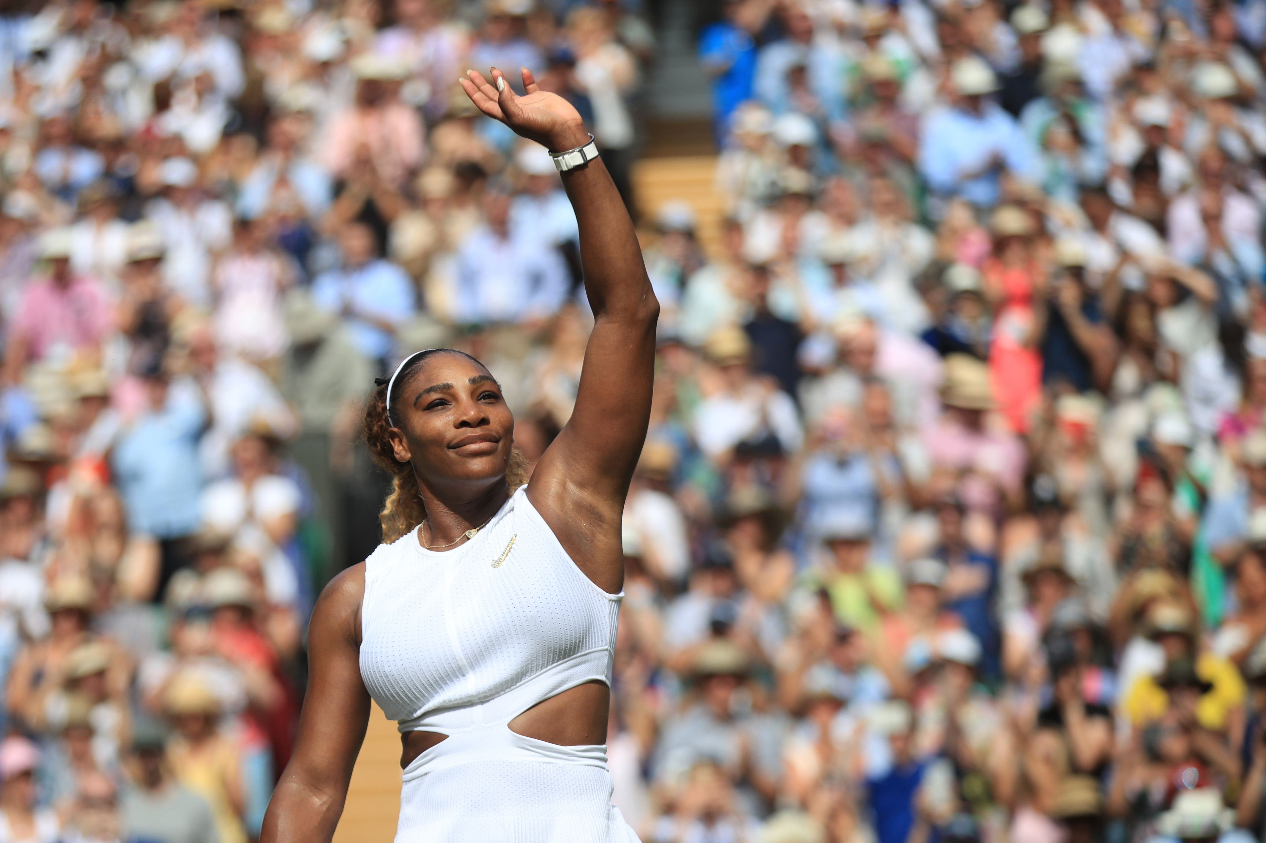 Serena Williams of the United States defeats Barbora Strycova of the Czech Republic during the women's singles semifinal at the 2019 Wimbledon Championships in Wimbledon, southwest London on May 11, 2019 in Wimbledon, southwest London, (Photo by Adam DAVY/POL/AFP