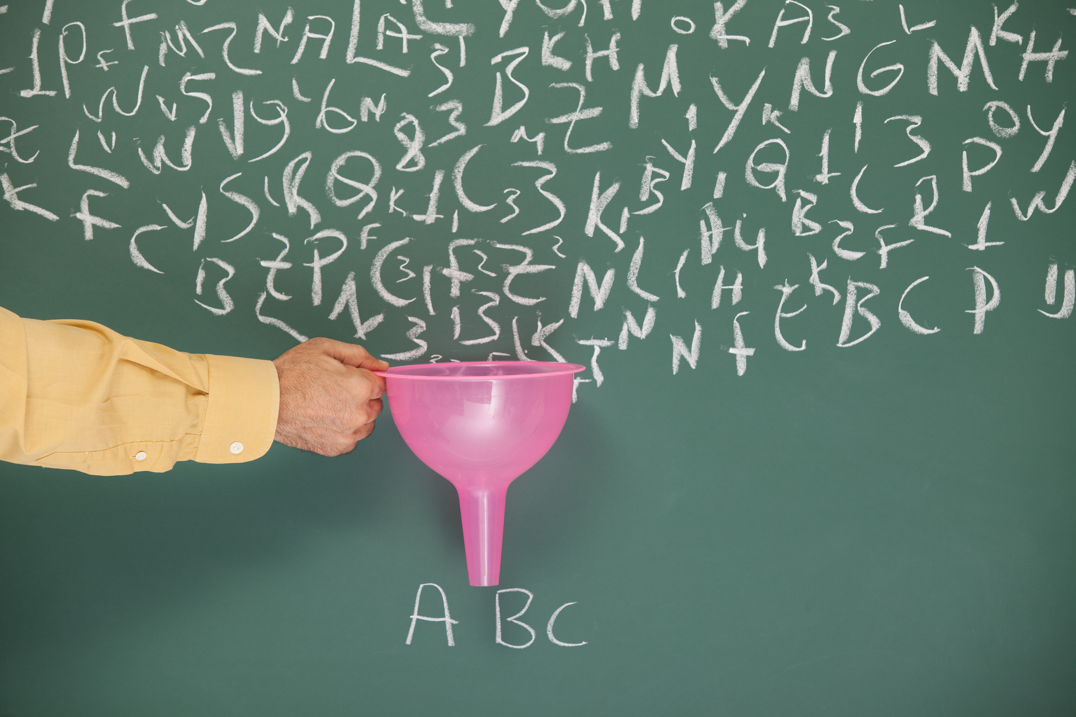 Funnel filtering letters written on a blackboard with chalk;  e-commerce optimization at checkout